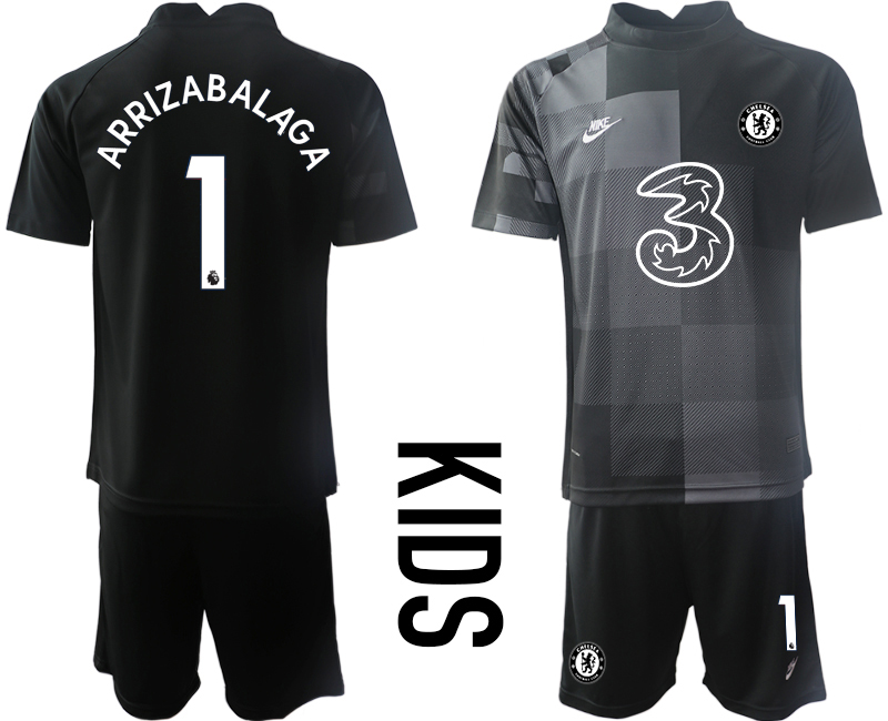 Youth 2021-2022 Club Chelsea black goalkeeper #1 Soccer Jersey->youth soccer jersey->Youth Jersey